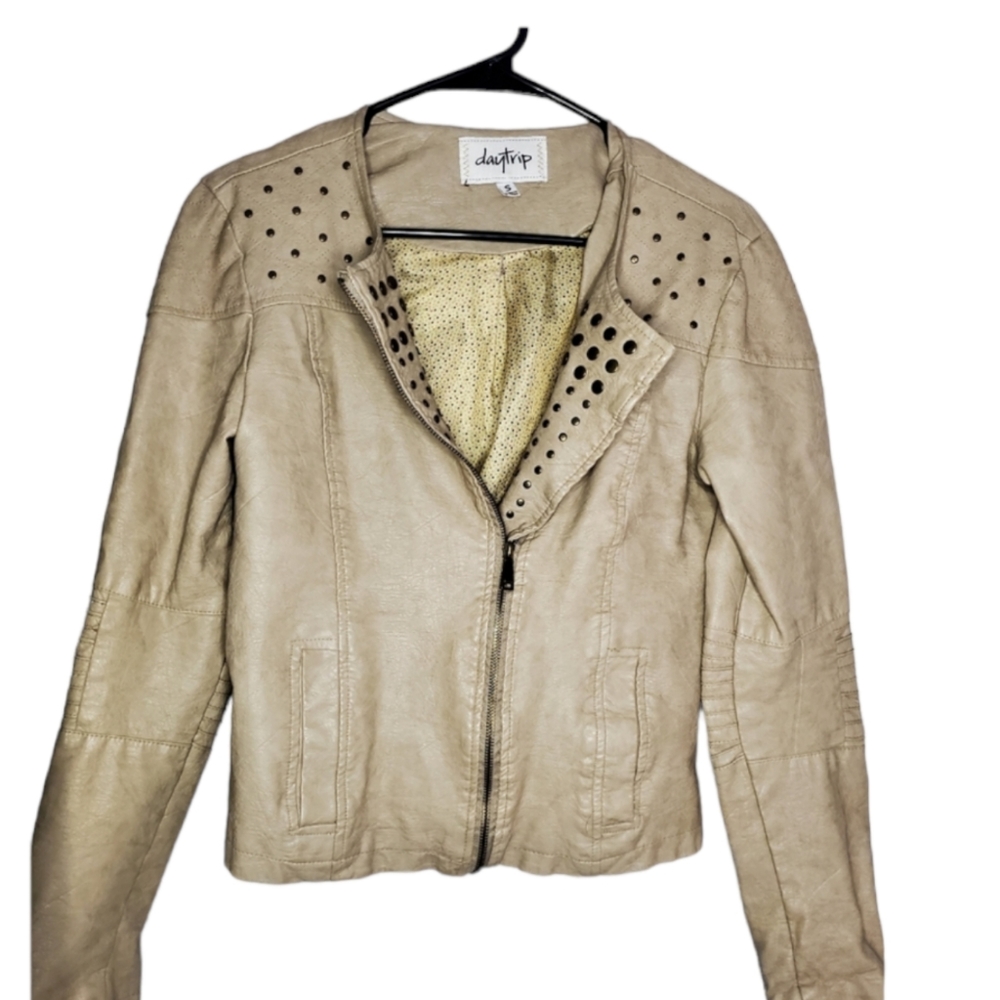 Faux beige leather jacket size small